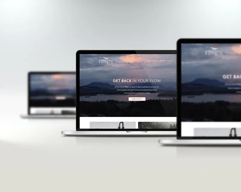 The River District Physiotherapy website shown across desktop and laptop screens